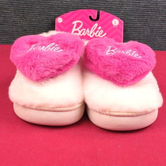 Plush Barbie Slippers With Hearts, Pink And White Like New - Picture 3 of 10